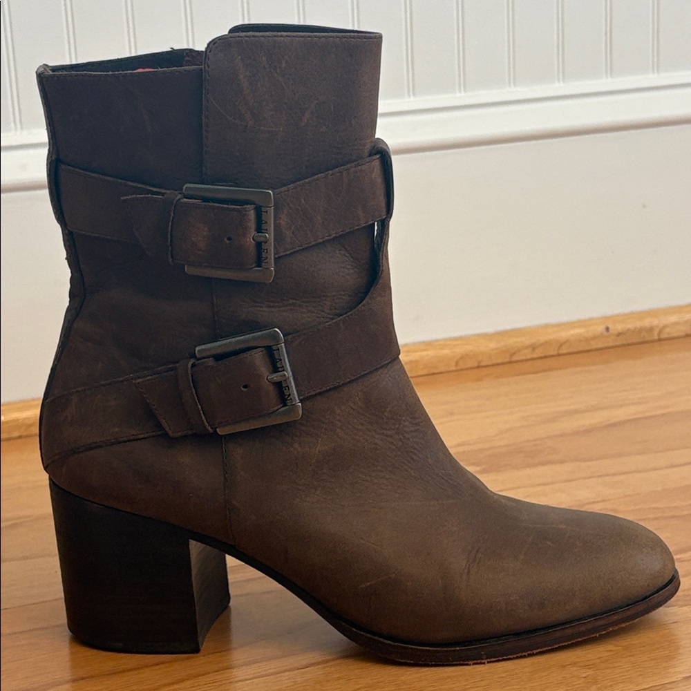 Lauren Ralph Lauren GEN brown nubuck leather ankle boots featuring buckle 10
